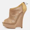 Jimmy Choo Beige Patent Leather And Mesh Wedge Peep Toe Platform Ankle Booties In Brown