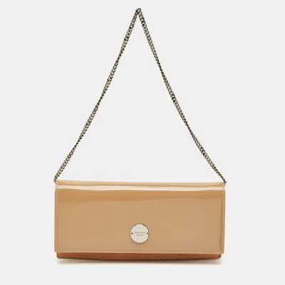 Pre-owned Jimmy Choo Beige Patent Leather And Suede Fie Chain Clutch In Sand