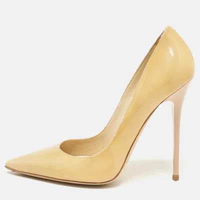 Jimmy Choo Beige Patent Leather Ava Pointed Toe Pumps In White
