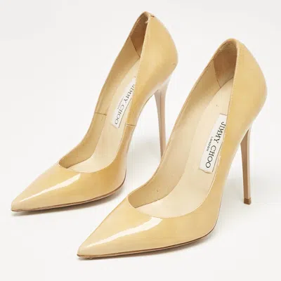 Pre-owned Jimmy Choo Beige Patent Leather Ava Pointed Toe Pumps Size 37