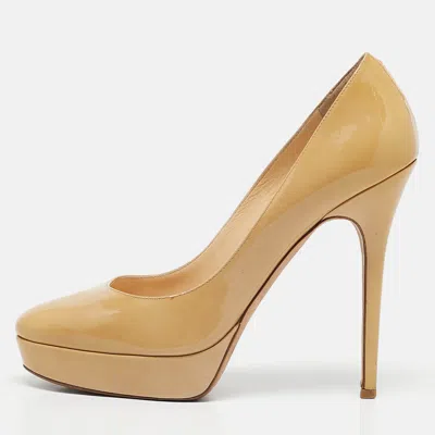 Pre-owned Jimmy Choo Beige Patent Leather Cosmic Platform Pumps Size 40