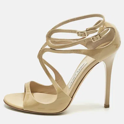Jimmy Choo Beige Patent Leather Lance Ankle Strap Sandals