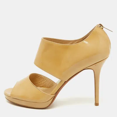 Jimmy Choo Beige Patent Leather Open Toe Pumps In Brown