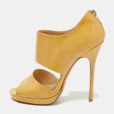Pre-owned Jimmy Choo Beige Patent Leather ‘private' Sandals Size 37