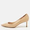 Jimmy Choo Beige Patent Leather Romy Pointed Toe Pumps In Neutral