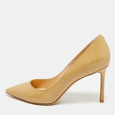 Pre-owned Jimmy Choo Beige Patent Leather Romy Pointed Toe Pumps Size 38 In Sand