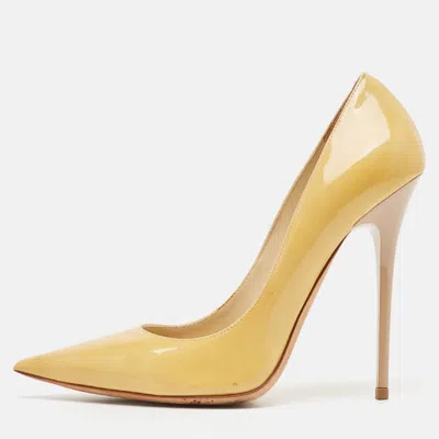 Jimmy Choo Beige Patent Leather Romy Pumps In Yellow
