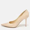 Jimmy Choo Beige Patent Leather Romy Pointed Toe Pumps In Sand