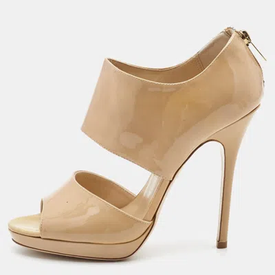 Jimmy Choo Beige Patent Private Ankle Strap Sandals