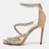 Jimmy Choo Beige Pvc And Suede Josefine 100 Crystals Embellished Sandals In Neutral