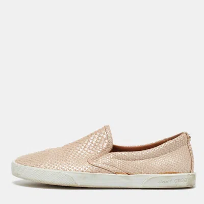 Pre-owned Jimmy Choo Beige Python Embossed Leather Slip On Sneakers Size 35