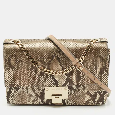 Pre-owned Jimmy Choo Beige Python Rebel Flap Shoulder Bag In Sand