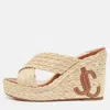 Jimmy Choo Beige Raffia Dovina Wedge Sandals In Neutral