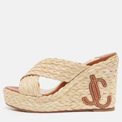 Jimmy Choo Beige Raffia Dovina Wedge Sandals In Neutral