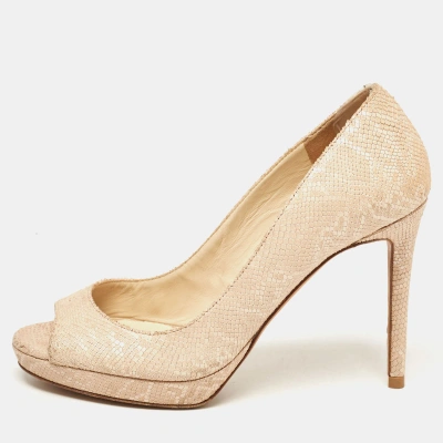 Pre-owned Jimmy Choo Beige Snakeskin Embossed Pumps Size 35