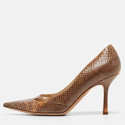 Pre-owned Jimmy Choo Beige Snakeskin Pointed Toe Pumps Size 38.5