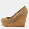 Jimmy Choo Beige Suede And Cork Wedge Platform Pumps In Brown