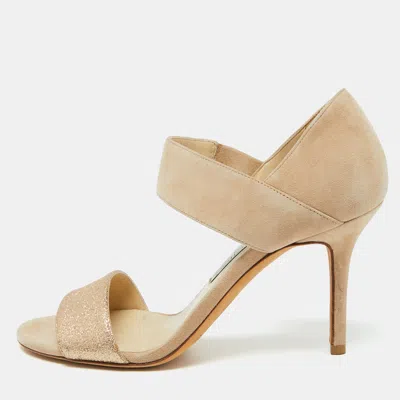 Jimmy Choo Beige Suede And Glitter Tesoro Strap Sandals