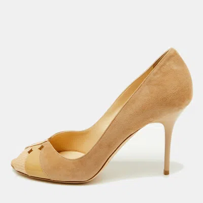 Jimmy Choo Beige Suede And Leather Open Toe Pumps In Orange