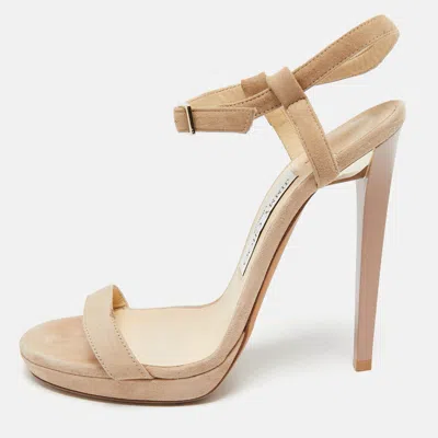 Pre-owned Jimmy Choo Beige Suede Ankle Strap Sandals Size 38