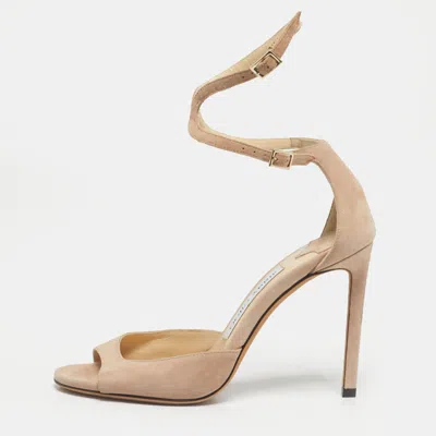Pre-owned Jimmy Choo Beige Suede Lane Ankle Strap Sandals Size 36