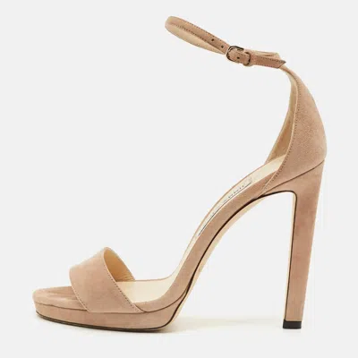 Jimmy Choo Beige Suede Misty Ankle Strap Sandals In Brown