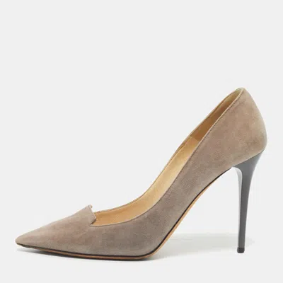 Pre-owned Jimmy Choo Beige Suede Pointed Toe Loafer Pumps Size 38 In Sand