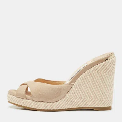 Pre-owned Jimmy Choo Beige Suede Prima Wedge Sandals Size 36