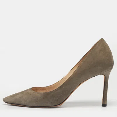 Jimmy Choo Beige Suede Romy Point Toe Pumps In Gray