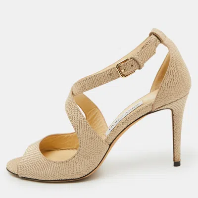 Pre-owned Jimmy Choo Beige Textured Leather Emily Cross Strap Sandals Size 39
