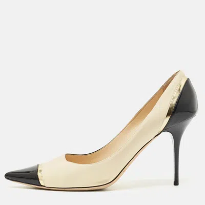 Pre-owned Jimmy Choo Beige/black Leather And Patent Leather Anouk Pumps Size 41