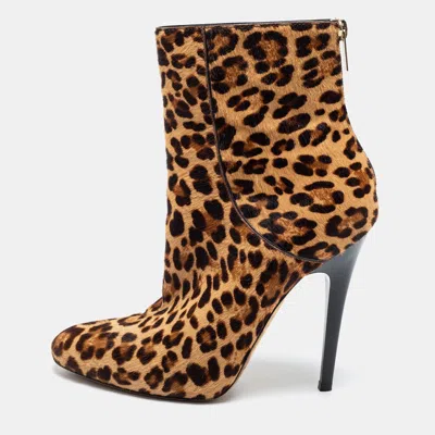 Jimmy Choo Beige/brown Leopard Print Calf Hair Ankle Booties In Multi