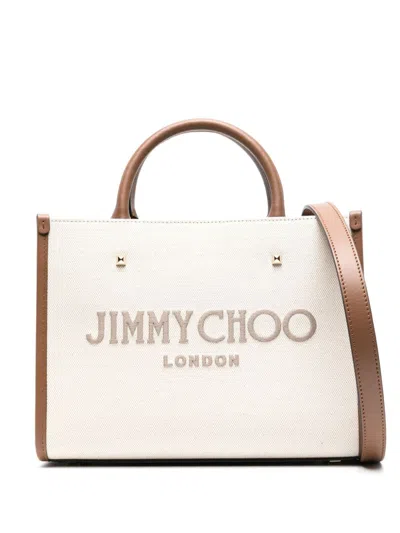 Jimmy Choo Beige/brown Recycled Cotton And Leather Tote Handbag For Women