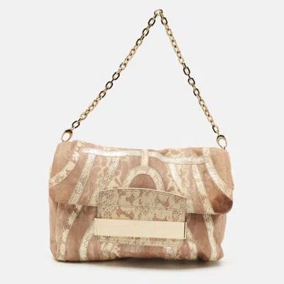 Pre-owned Jimmy Choo Beige/cream Lizard And Snakeskin Carolina Chain Shoulder Bag