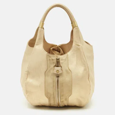 Pre-owned Jimmy Choo Beige/gold Leather And Suede Mandah Expandable Hobo