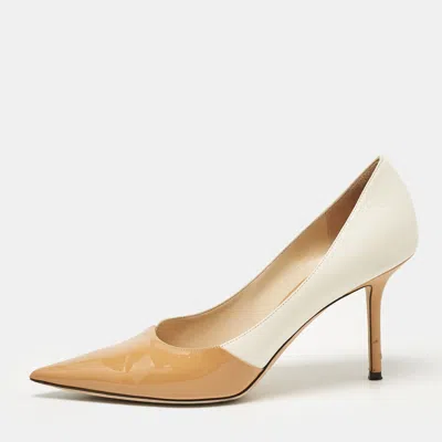 Pre-owned Jimmy Choo Beige/off White Leather And Patent Pointed Toe Pumps Size 40