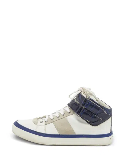 Pre-owned Jimmy Choo Belgravia Croc-embossed Sneakers In White