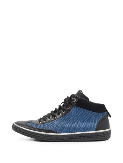 Pre-owned Jimmy Choo Belgravia Python-embossed Lace-up Sneakers In Black