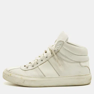 Pre-owned Jimmy Choo Belgravia Size 45 White Leather And Patent Leather High Top Sneakers