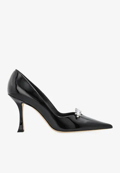 Jimmy Choo Belinda 90 Crystal Strap Patent Leather Pumps In Black