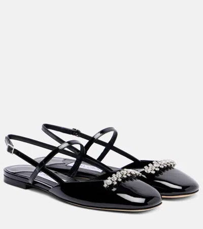 Jimmy Choo Belinda Embellished Patent Leather Flats In Black