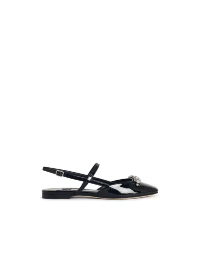 JIMMY CHOO JIMMY CHOO 'BELINDA SB FLAT' BLACK LEAR BALLET FLATS