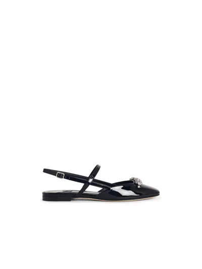 Jimmy Choo Belinda Sb Flat Black Leather Ballet Flats