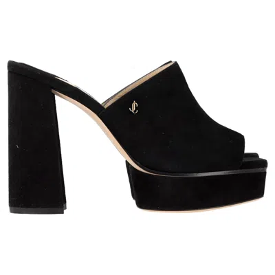 Jimmy Choo Bethen 115 Platform Sandal Heels In Black Suede In Multi