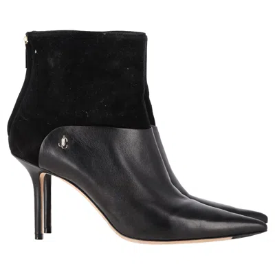 Jimmy Choo Beyla 85 Suede Trimmed Ankle Boots In Black Leather