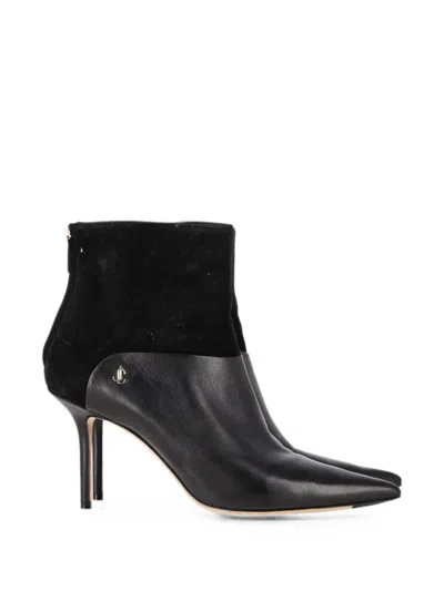 Pre-owned Jimmy Choo Beyla Suede-trimmed Ankle Boots In Black