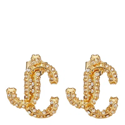 Jimmy Choo Crystal-embellished Jc Stud Earrings In Gold