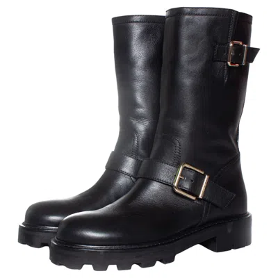 Pre-owned Jimmy Choo , Biker 2 Leather Boots In Black