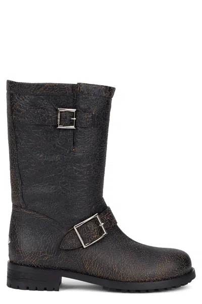Jimmy Choo Biker Boots In Leather With Crackled Effect And Buckles In Multi