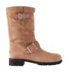 Jimmy Choo Biker Buckled Suede Ankle Boots In Brown